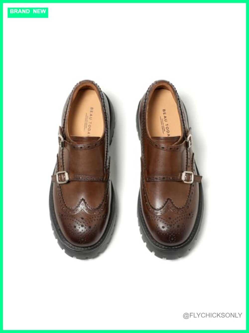 Chunky Platform Loafers Womens Leather Monk Strap Brogues Lug Sole